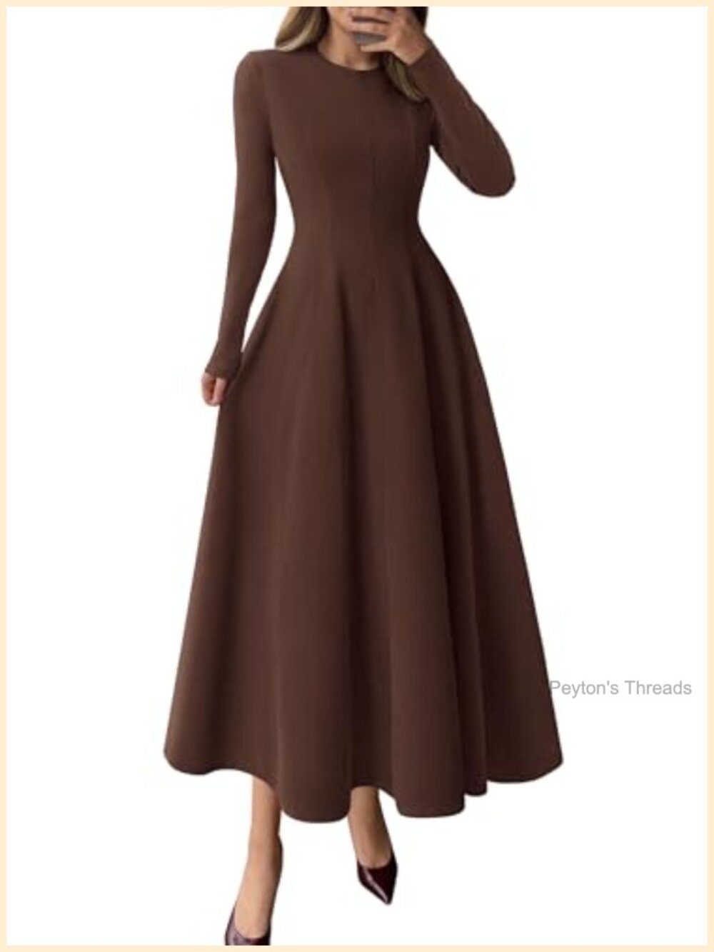 Womens Long Sleeve A Line Midi Cocktail Dress Fit Flare Elegant